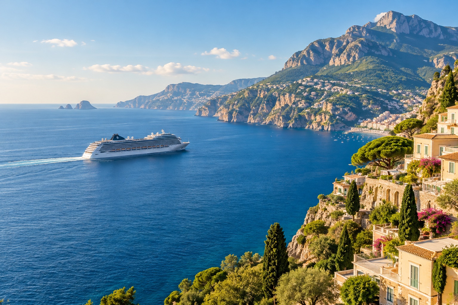 Crucero navegando junto a una costa